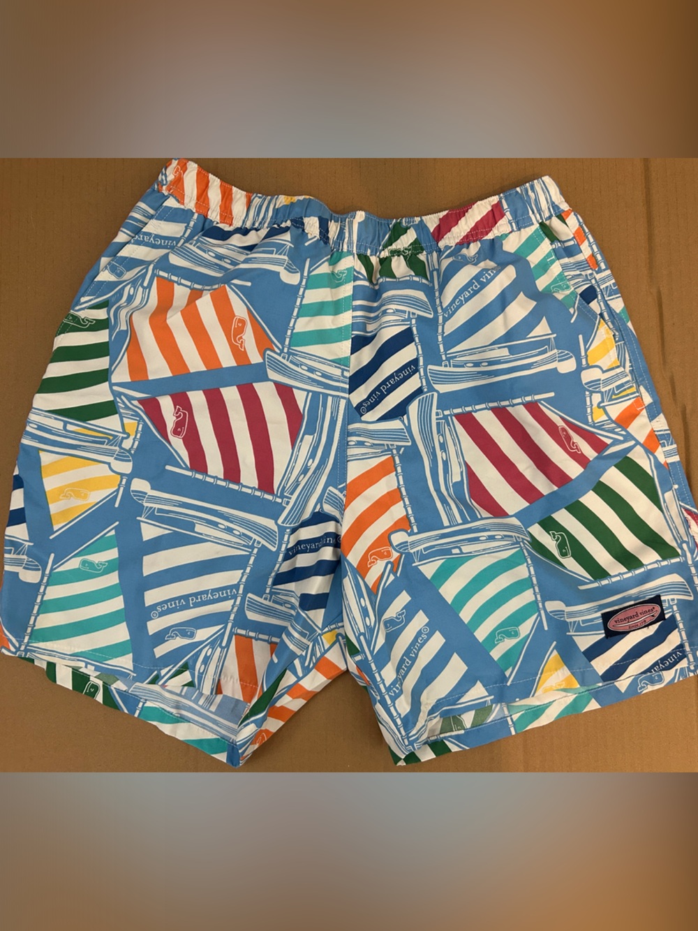 Vineyard Vines Multi-Striped Sailboat Swim Shorts - Blue Base